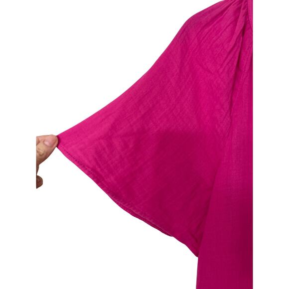 Old Navy Bright Pink Cotton Gauze Midi Swing Dress L Summer Boho Beachy NWT - Picture 5 of 13